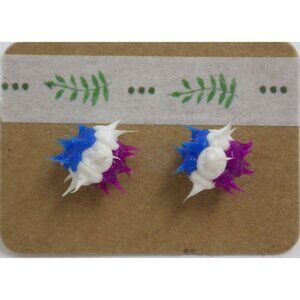 Vintage Post Earrings Pierced Satellite Sputnik White Blue Purple Handcrafted